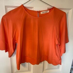 Blue Tassel Orange Scalloped Hem Boxy Top | Short Sleeve Blouse